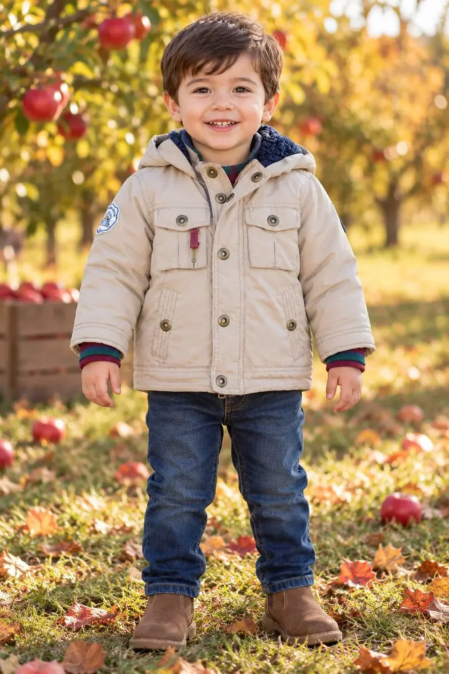 OshKosh B’gosh Boys 2T Beige Sherpa Lined Hooded Utility Jacket Coat